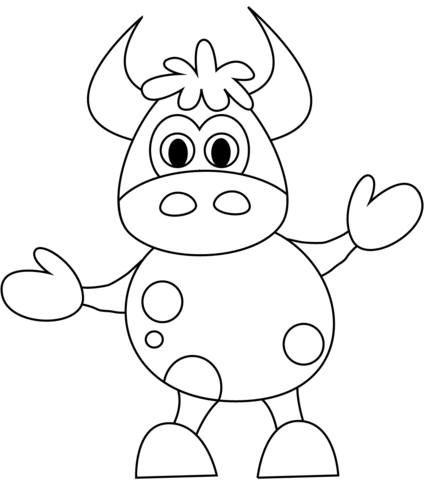 Funny Cartoon Cow Coloring Page